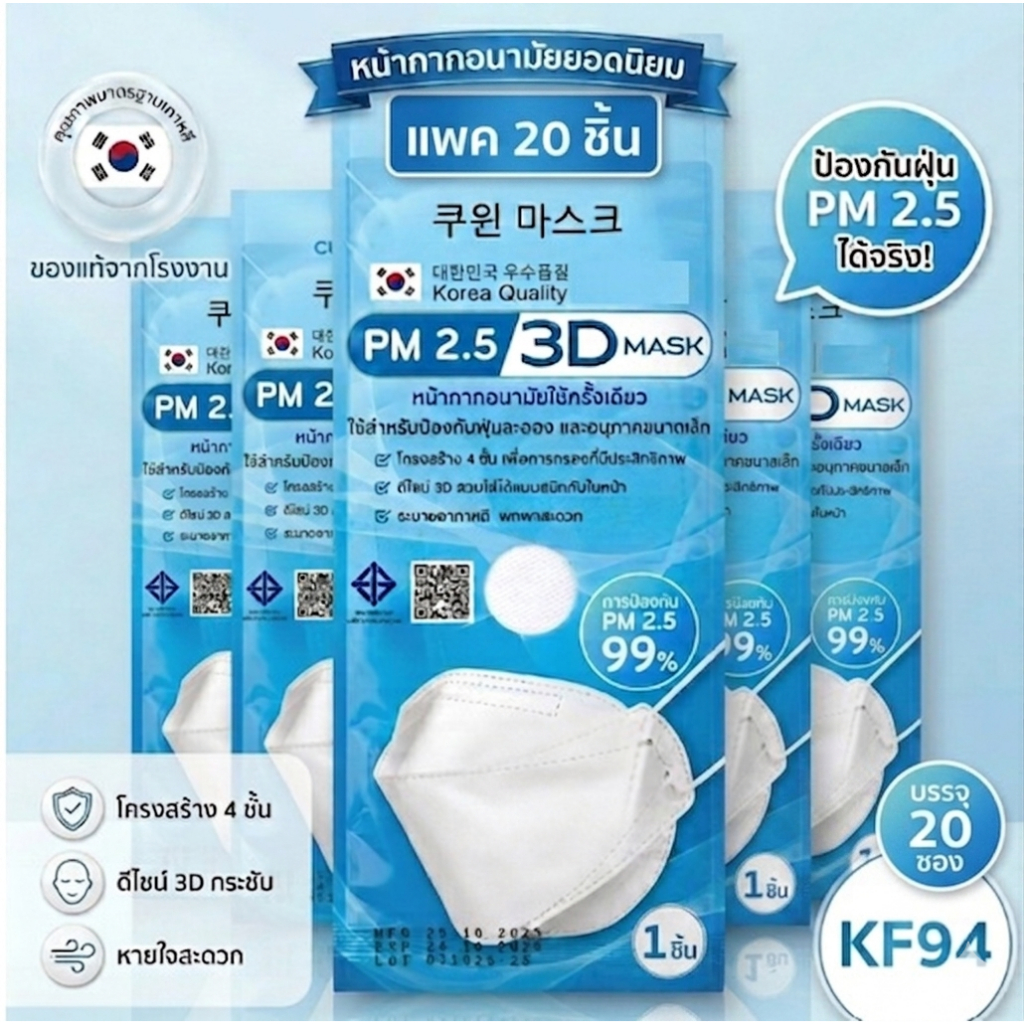 พร้อมส่ง Cuwin Mask แพค5 ชิ้น* 10 แพค ฟรี 2 แพค รวม 60 ชิ้น! สำหรับเด็กหน้ากากกันฝุ่น3D หน้ากากอนามัคุณภาพเยี่ยม ใส่สบาย