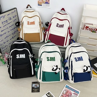 กระเป๋าเป้าเกาหลีลายตัวอักษร สีตัดกัน ความจุใหญ่ ใช้ได้ทั้งเรียนและเดินทาง