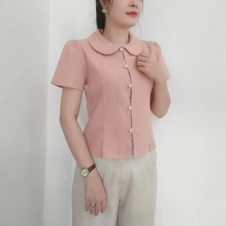 คอบัวแขนสั้น ผ้าฝ้ายชินมัย ใส่ได้ทุกรูปแบบ