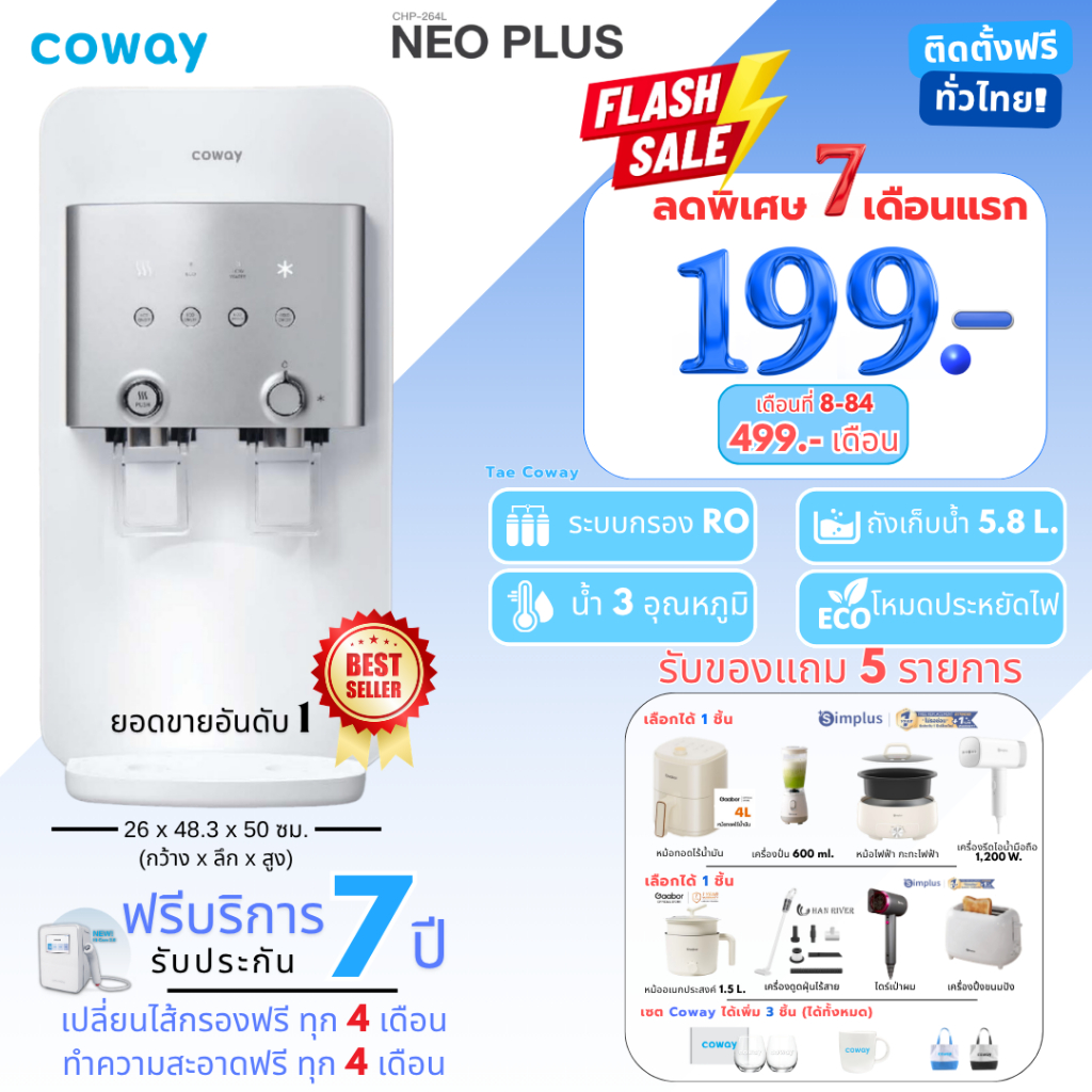 [ทักแชทก่อนสั่งซื้อ] เครื่องกรองน้ำ Coway รุ่น NEO PLUS (ราคารายเดือน)