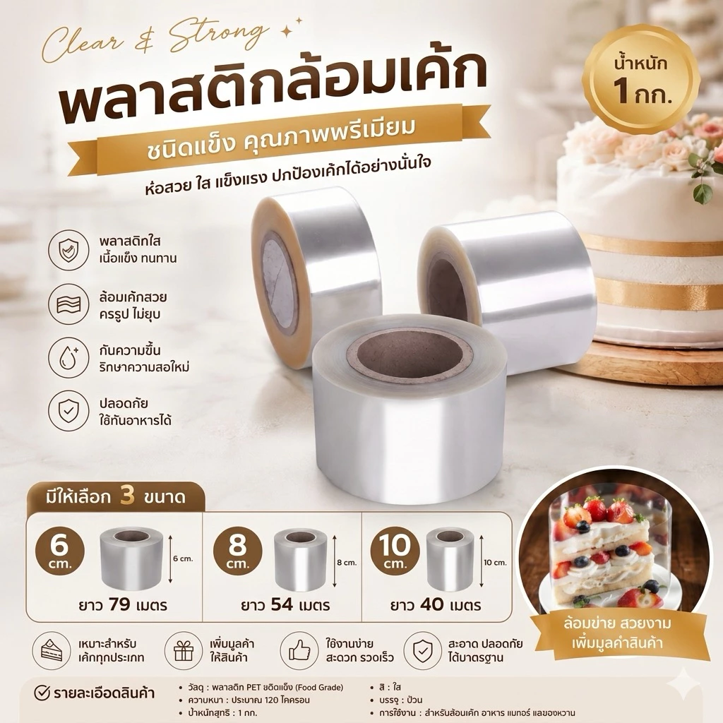 พลาสติกพันเค้กแบบแข็ง (ม้วนละ1กก)