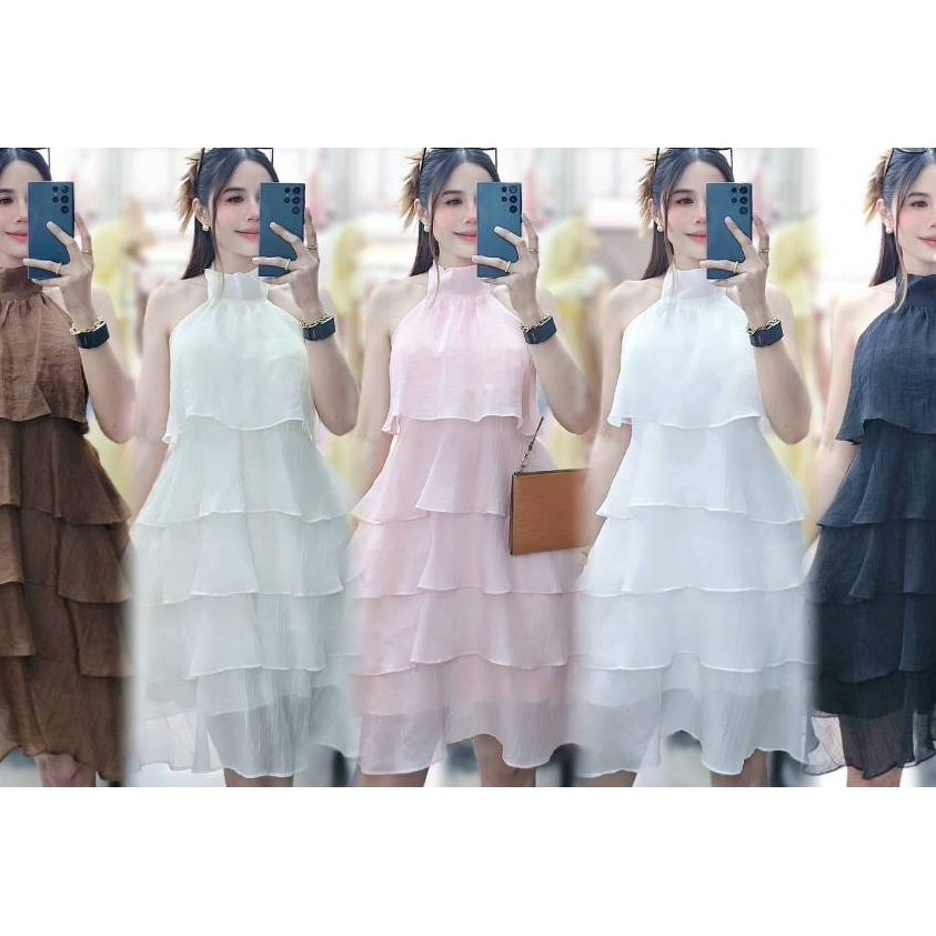 MP #DR14:2#🌸เดรสคอเต่าเสื้อเลเยอร์2ชั้นผ้าชีฟองลายดอกละมุน🇹🇭งานไทย เดรสพร้อมส่ง