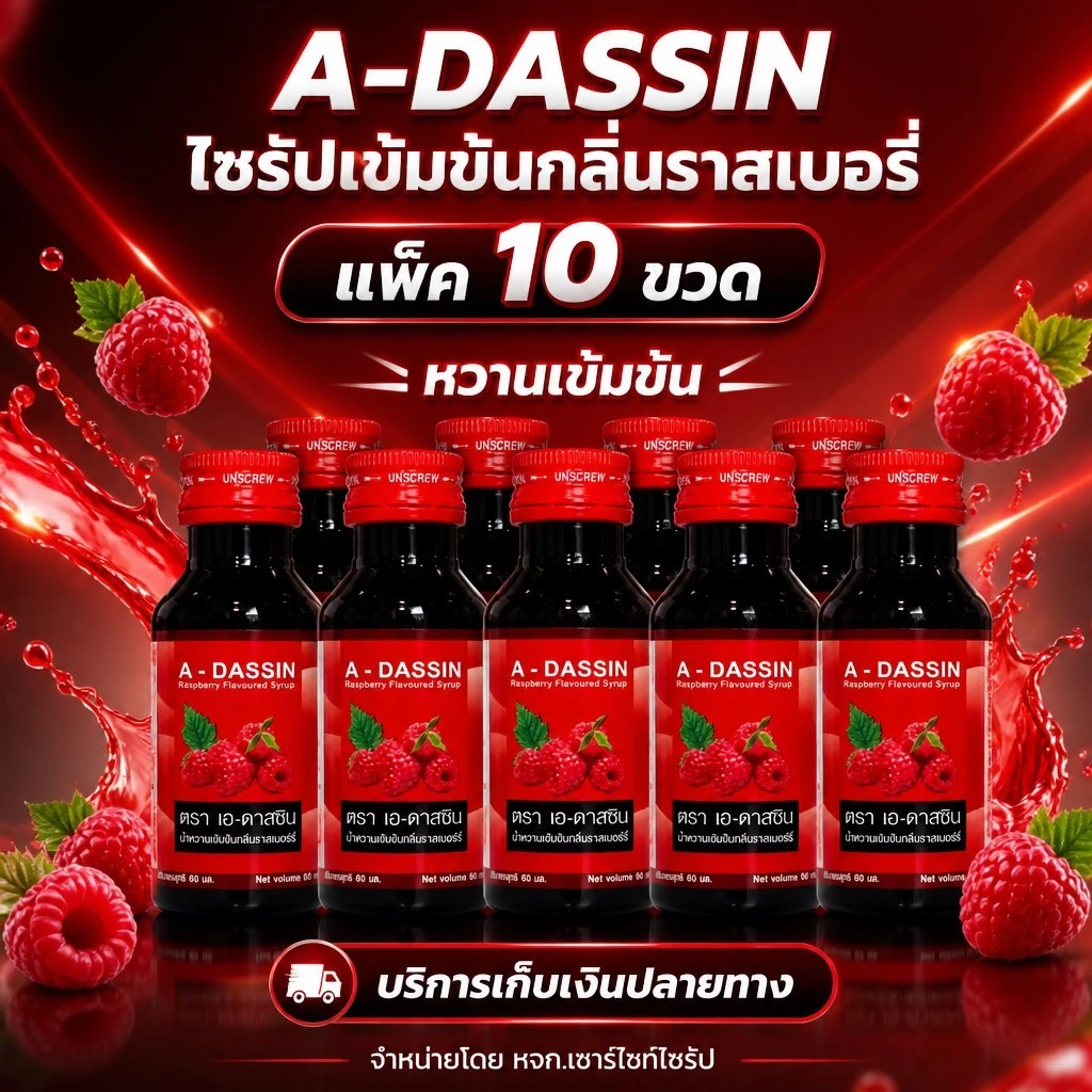 A-DASSIN น้ำหวานเข้มข้นกลิ่นราสเบอร์รี่ ปริมาณ 60 mlแพ็ค ADS-10