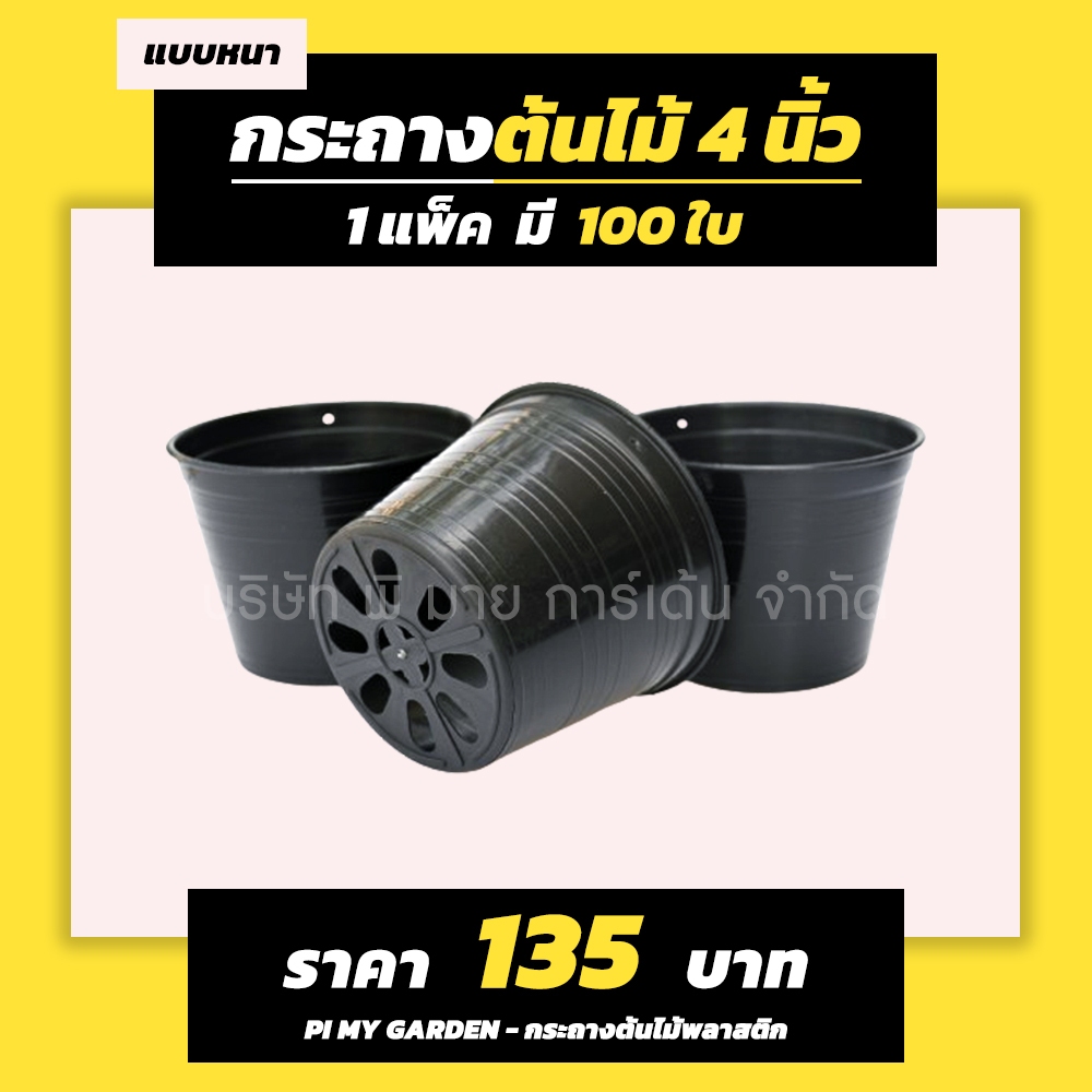 กระถางต้นไม้ แบบกลม 4 นิ้ว สีดำ แพ็ค 100 ใบ