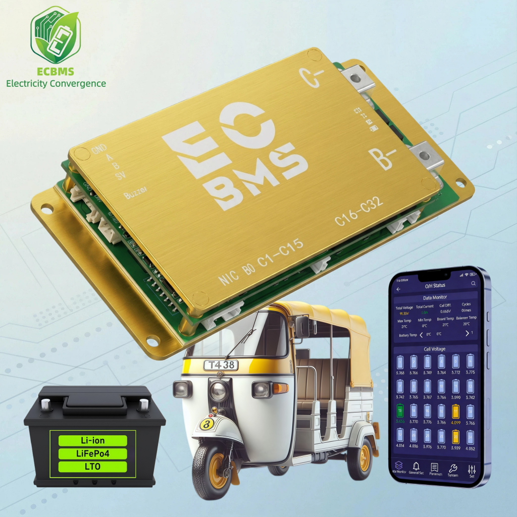 ECBMS LiFePO4 Smart BMS 16S 48V 100A 200A Balance + NTC บอร์ดBMS 48V พร้อมเทอร์โมมิเตอร์ 4 ช่อง ต่อA