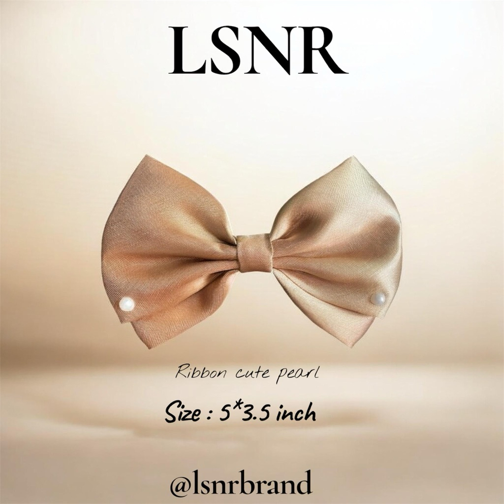 LSNR HANDMADE WITH LOVE ❤️  โบว์ติดผม สีทอง แต่งมุก ขนาด 5* 3.5 นิ้ว กิ๊บปากเป็ด ทางการ ออกงานได้