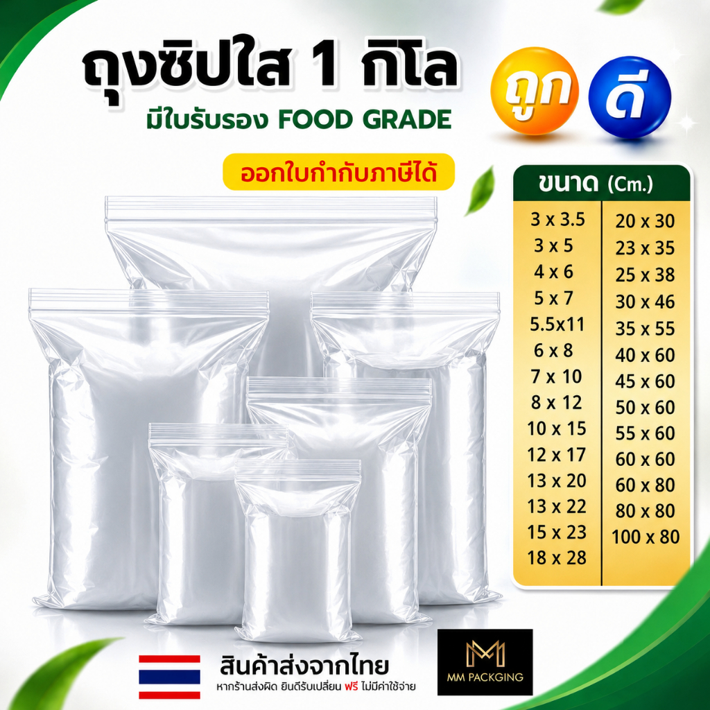 ถุงซิป (1กก./แพ็ค) (0.5กก./แพ็ค) มีให้เลือกหลายขนาด ถุงซิป ใส่ยา ใส่อาหาร หนา ราคาถูก