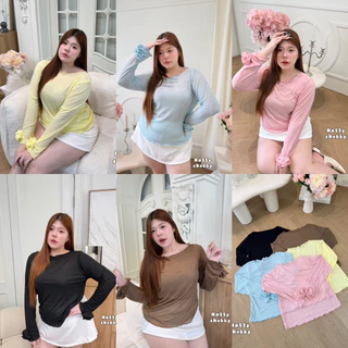 Rose Wrist | เสื้อแขนยาวผ้ายืด ดีเทลแต่งดอกกุหลาบที่ข้อมือ อก 40-54 นิ้ว เสื้อสาวอวบ ไซส์ใหญ่