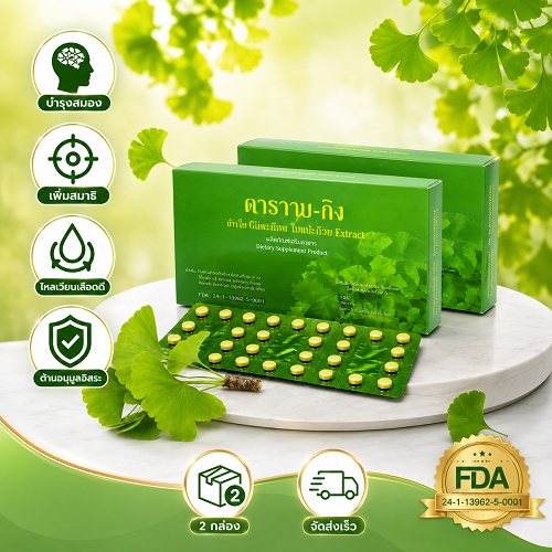2 กล่อง สารสกัดจากใบแปะก๊วย Y-gink ใบแปะก๊วย สินค้าคุณภาพ กล่องละ 30 แผ่น