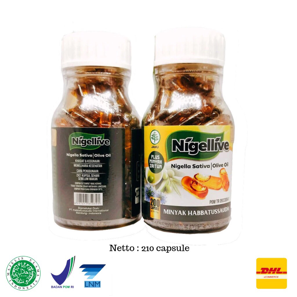 ฮับบะห์ตุสเซาดาอ์  Nigellive น้ำมันเทียนดำ + น้ำมันมะกอก บรรจุ 100/200 เม็ด