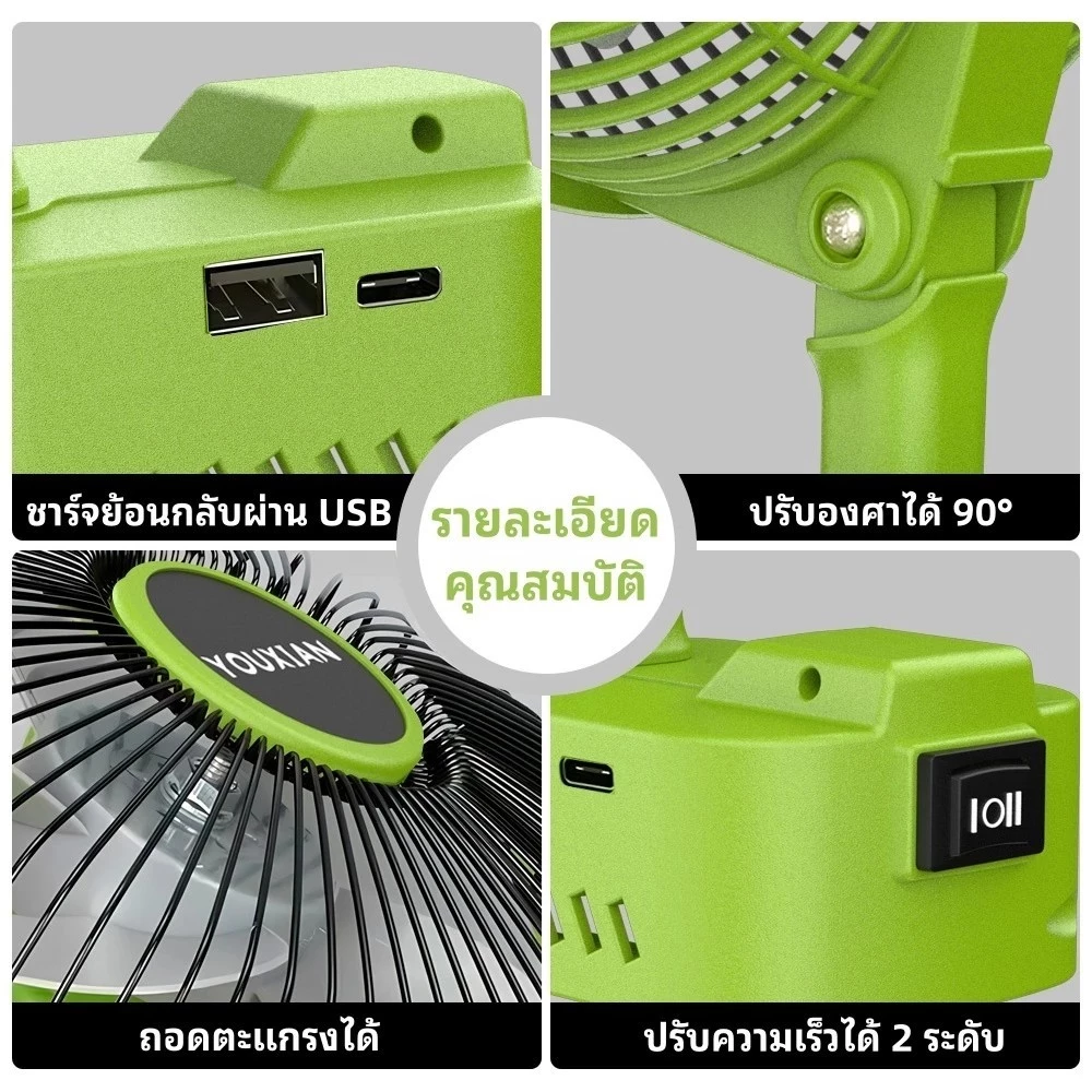 พัดลมพกพาไร้สาย 9 นิ้ว แบตเตอรี่ลิเธียม 21700 thumbnail 4
