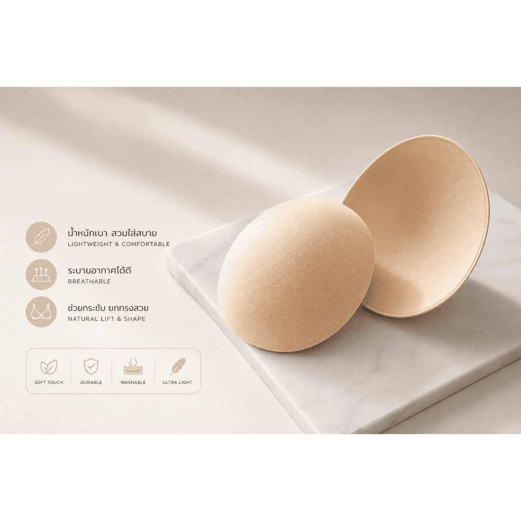 1คู่ แผ่นฟองน้ำเสริมอกสำหรับสปอร์ตบรา (Bra Pads)
