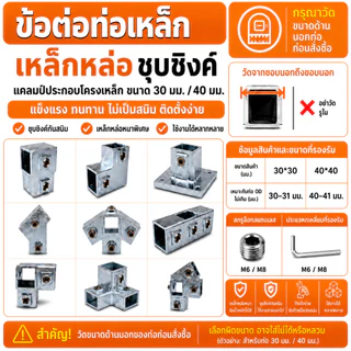 ข้อต่อเหล็กสี่เหลี่ยม สำหรับโครงเหล็ก ขนาด 30 มม./ 40 มม. ชุบซิงค์ กันสนิม แข็งแรงทนทาน