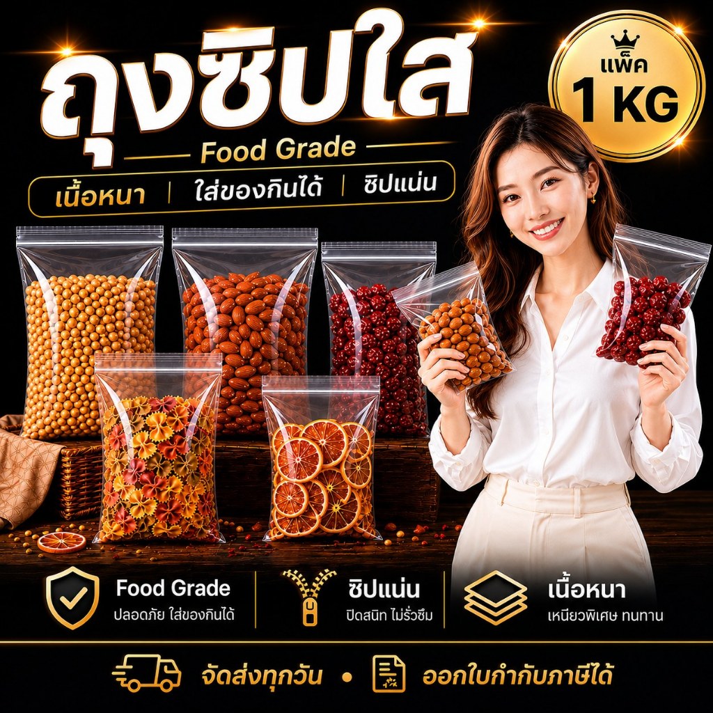 ถุงซิป (แพ็ค 1 กิโลกรัม) รุ่นหนา ถุงใส่เสื้อ ซิปแน่น ออกใบกำกับภาษีได้ ไม่มีขั้นต่ำ