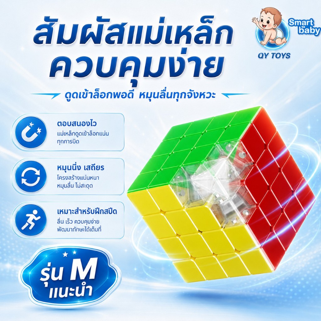 🧩 QY SpeedCube Warrior M 4x4 คิวบ์แม่เหล็ก ของเล่นฝึกสมอง สำหรับเด็กและผู้ใหญ่