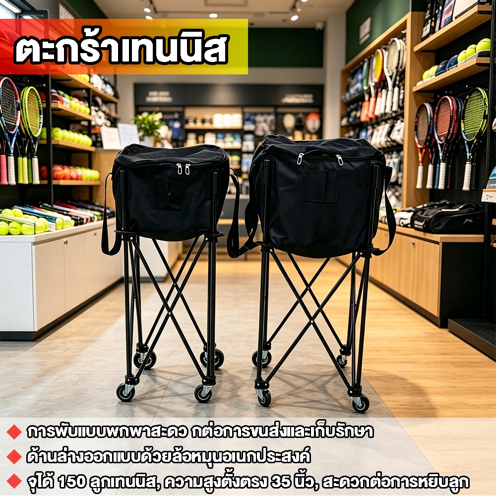 ตะกร้าเทนนิสรถกระบะรถเข็นขนาดใหญ่ความจุ Organizer ผู้ถือสําหรับ Club กลางแจ้ง Practice
