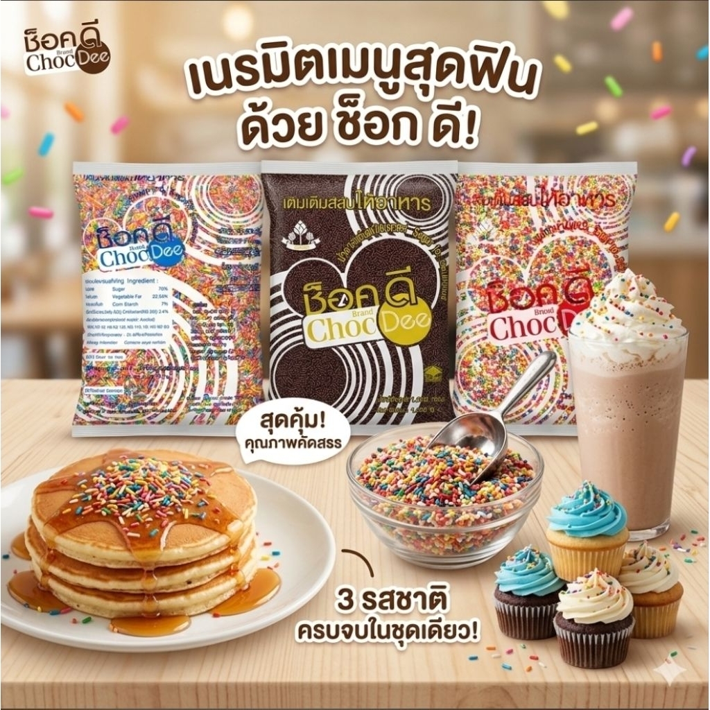 🍫ChocDee ช็อกดี เกล็ดน้ำตาลแต่งหน้าขนม 500/1,000 กรัม.🍫