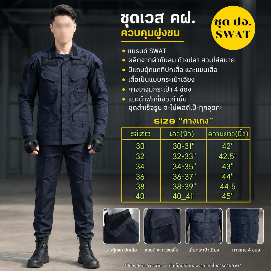 ชุดเวส คฝ.ควบคุมฝูงชน สีกรมเข้มๆถูกระเบียบ (ฟิกขนาดเอว)