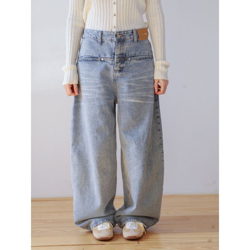 Glamclothes Boyy baggy denim กางเกงยีนส์ขายาว เอวปรับระดับได้ ใส่ได้ทั้งเอวกลาง เอวสูง เอวต่ำ