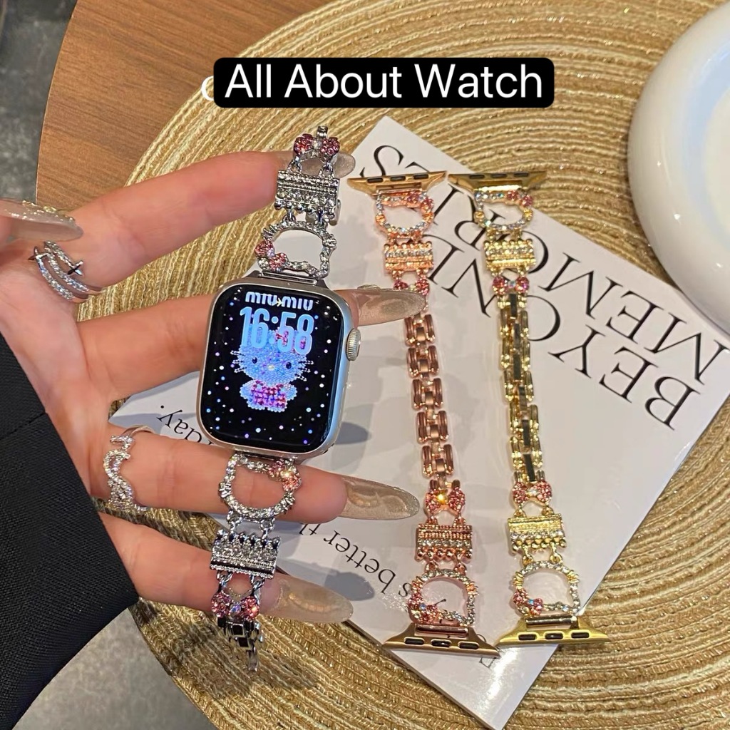 พร้อมส่ง สายสร้อยข้อมือ ประดับเพชร KT ใช้ได้กับ Smart Watch 11 10 9 8 7 6 5 4 3 2 1 Se Ultra CD5GPro