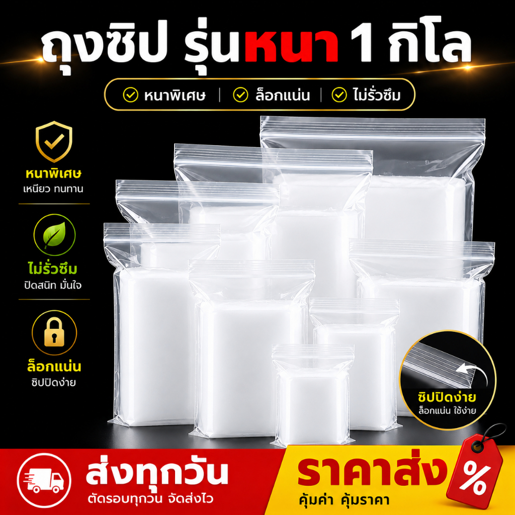 ถุงซิปใส รุ่นหนา GRADE A ถุงซิปใส่เสื้อผ้า ถุงซิปใส่ของอเนกประสงค์ สามารถใส่อาหารได้ ล็อคแน่น