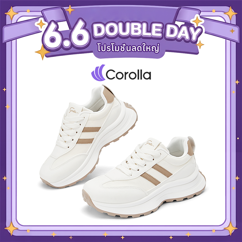Corolla Aura shoes รองเท้าผ้าใบผู้หญิง ใส่ออกกำลังกายได้ วัสดุหนังพียู หนังนิ่มใส่สบาย ทรงเสริมส้น แนะนำเผื่อ 1 ไซส์