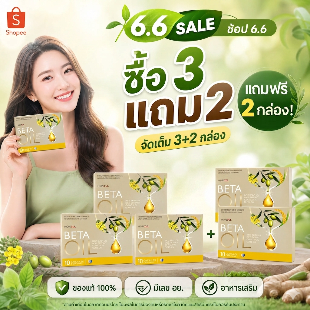 💥6.6 Beta Oil ซื้อ3แถม2 สุดคุ้ม ของแท้100% ผลิตภัณฑ์เสริมอาหารยอดนิยม สำหรับทานต่อเนื่อง ดูแลสุขภาพทั้งครอบครัว พร้อมส่ง