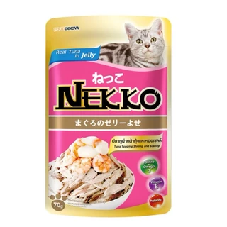 (6-12ซอง) Nekko อาหารเปียกสำหรับแมว ทุกช่วงวัย ขนาด70กรัม
