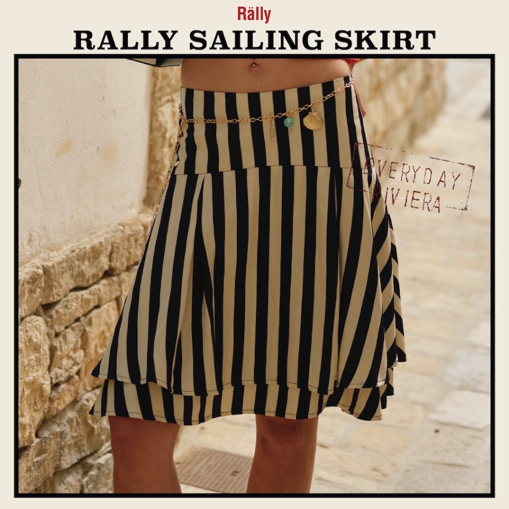 Rally Sailing Skirt - กระโปรงผ้าซาตินลายทาง