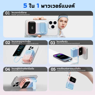 [มี CCC] Powerbank 20000mAh 22.5W พาวเวอร์แบงค์ ชาร์จเร็ว ปลั๊กไฟในตัว พับได้ สายชาร์จในตัว 2 เส้น ที่วางมือถือ แบตสำรอง