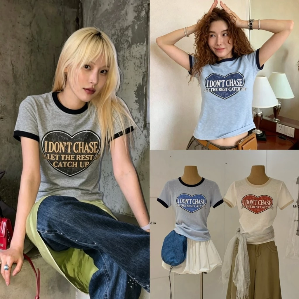 (พร้อมส่ง) Heart Vibe เสื้อยืดคอกลมสกรีนลายด้านหน้า - 9796 TAG WG.WE 🇰🇷