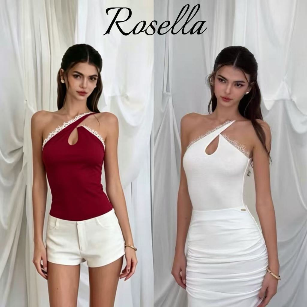 Rosella【สินค้าใหม่👗】เสื้อกั๊กผ้าลูกไม้แบบผูกคอที่ไม่สมมาตร ดีไซน์เก๋ไก๋และไม่เหมือนใคร สำหรับผู้หญิง