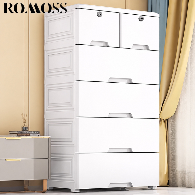 ROMO ลิ้นชักใส่เสื้อผ้า ตู้เสื้อผ้า 7/6/5/4/3ชั้น ขาว/มาการอง/สีฟ้า 200kg เพิ่มหนา มีล้อ