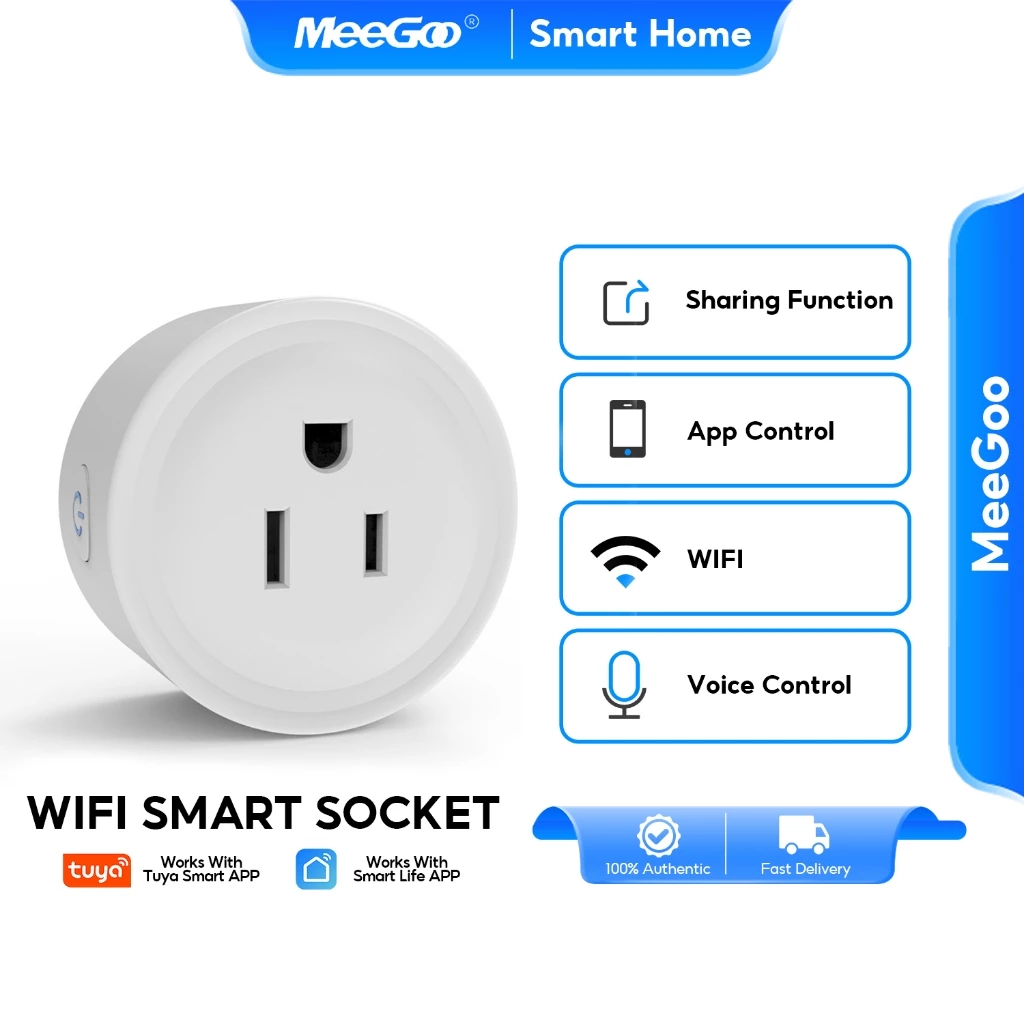 MeeGoo WiFi Smart Plug วัดพลังงาน-ปลั๊กไฟ 10A ปลั๊กไฟฝังผนัง ตั้งเวลาผ่านแอพ 2200W US สําหรับ Tuya