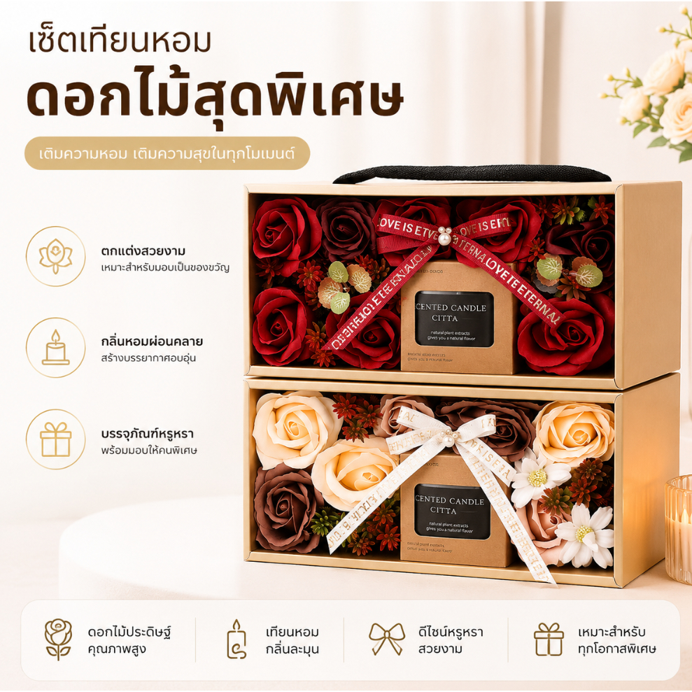 เทียนหอมอโรม่าเนื้อดี เหมาะมอบเป็นของขวัญวันเกิด เซ็ตของขวัญฉลองปีใหม่ ของชำร่วยงานแต่งงานคุณภาพ
