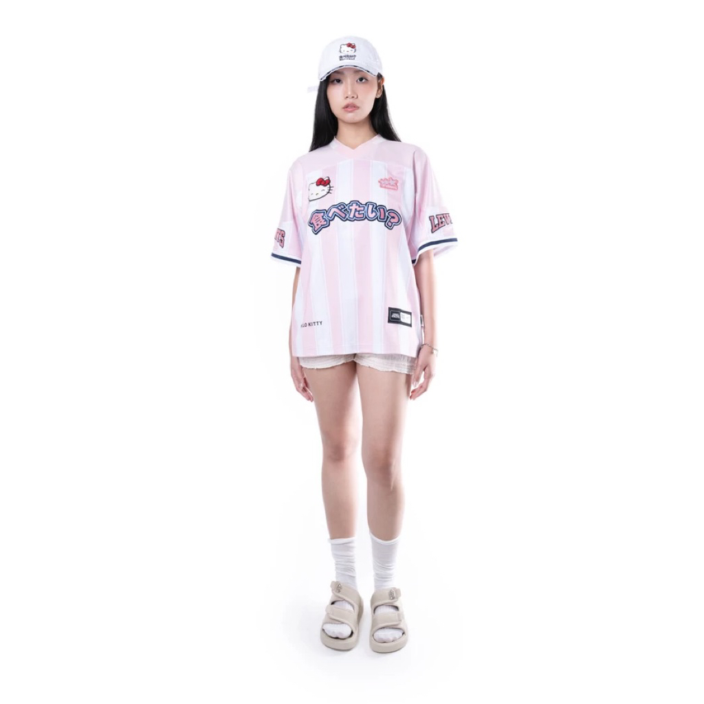 พร้อมส่ง+ถุงคิตตี้แบรนด์ส่งด่วน Levents® x Hello Kitty | Striped Oversized Jersey Tee/ Pink แบรนด์แท้ ซื้อตรงกับแบรนด์