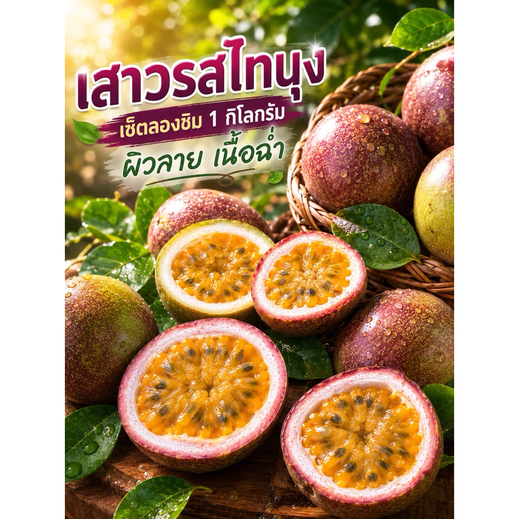 เสาวรสไทนุง 1 kg. ชั่งไม่รวมกล่อง ผิวลาย เนื้อแน่น ฉ่ำน้ำ สดใหม่จากสวน