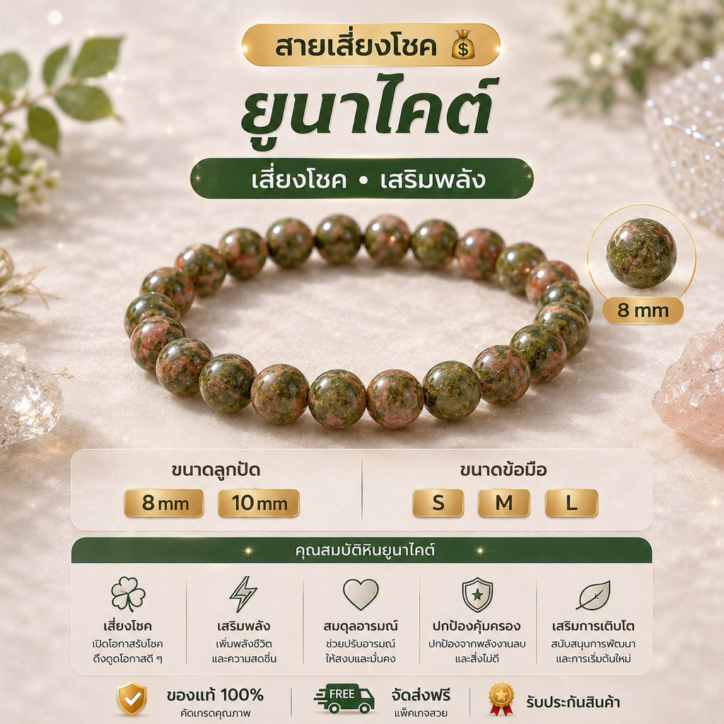 💚 กำไลหินยูนาไคต์ Unakite หินแท้ เสริมโชคลาภ สมดุลอารมณ์ พลังบวก 8mm 10mm