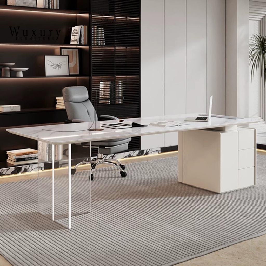 Wuxury Furniture โต๊ะทำงาน modern style TOP หินแข็งแรง พร้อมตู้เก็บของ ส่งฟรี