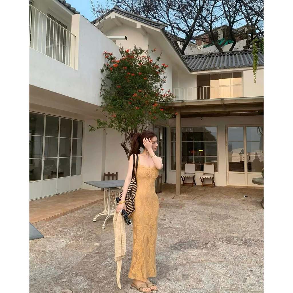 Mogwany พร้อมส่ง น้ำตาลเหลือง M / พรี น้ำตาล,น้ำตาลเหลือง S / Keeley Lace Dress 2สี เดรสเข้ารูป ผ้าลูกไม้ ใส่เที่ยว ทะเล