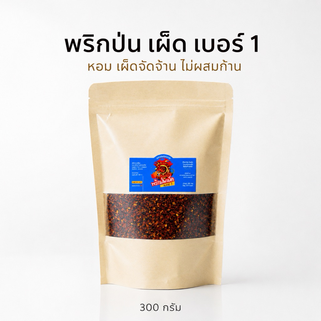 พริกป่นละเอียด เผ็ดมาก เบอร์ 1 ไม่ผสมก้านพริก ไม่ผสมขั้วพริก คั่วหอมใหม่ 300 กรัม(เผ็ดเบอร์1)