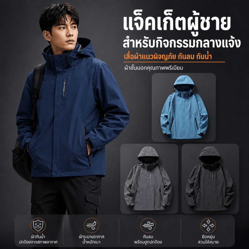 ZITY【COD เสื้อแจ็คเก็ตเดินป่าแบบลำลอง น้ำหนักเบา กันลม ระบายอากาศได้ดี สำหรับผู้ชาย สำหรับกิจกรรมกลางแจ้ง พร้อมฮู้ด