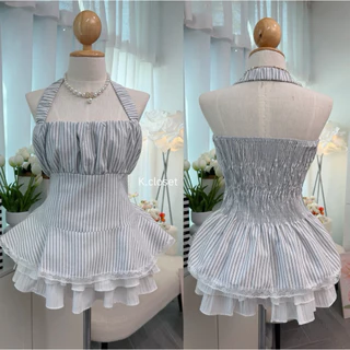 🎀Faye Bow Top🎀เสื้อสายเดี่ยวผูกคอทรงเข้ารูป ลายจุด (polka dot)สาวอวบใส่ได้อกถึง 42