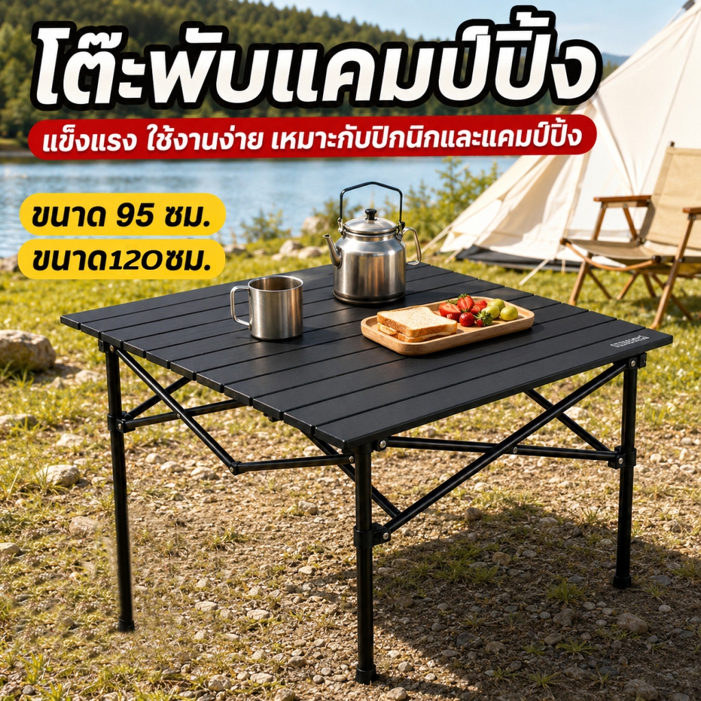 โต๊ะพับเก็บได้ โต๊ะพับกลางแจ้ง แบบพกพา 95/120cm สำหรับตั้งแคมป์ รับน้ำหนักได้ดี