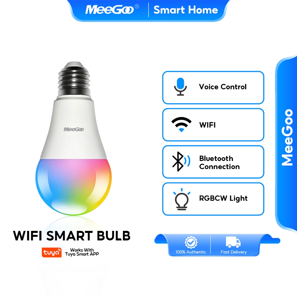 MeeGoo  Smart Wi-Fi Light Bulb หลอดไฟอัจฉริยะ RGB ควบคุมด้วยเสียง บลูทูธ เปลี่ยนสีได้ ใช้กับแอป Tuya/Amazon /Alexa