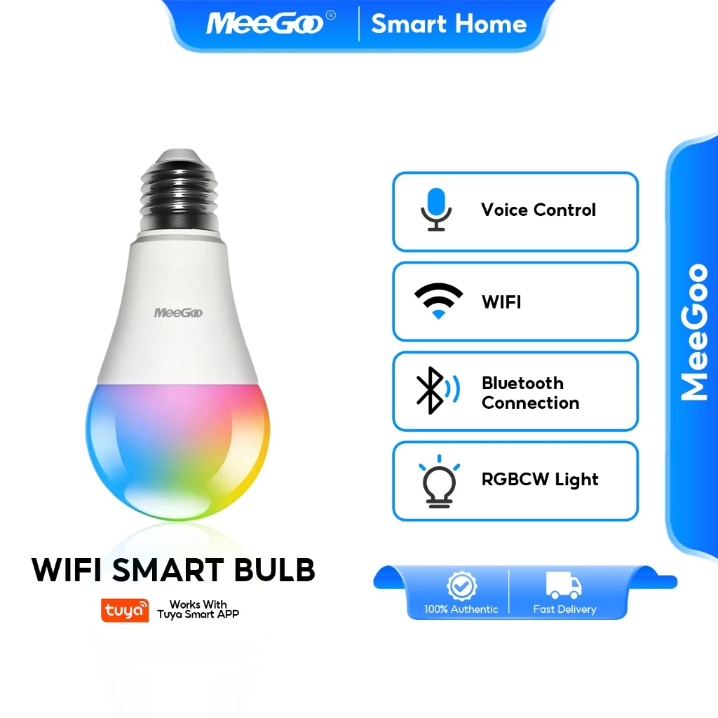 MeeGoo Smart Wi-Fi Light Bulb หลอดไฟอัจฉริยะ RGB ควบคุมด้วยเสียง บลูทูธ เปลี่ยนสีได้ ใช้กับแอป Tuya/Amazon /Alexa