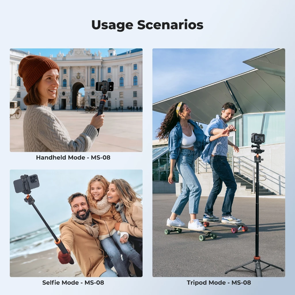 K&F CONCEPT ไม้เซลฟี่ ยืดได้สูง – รองรับ มือถือ, DJI Action, Pocket 3, กล้อง, GoPro, Insta360 thumbnail 8