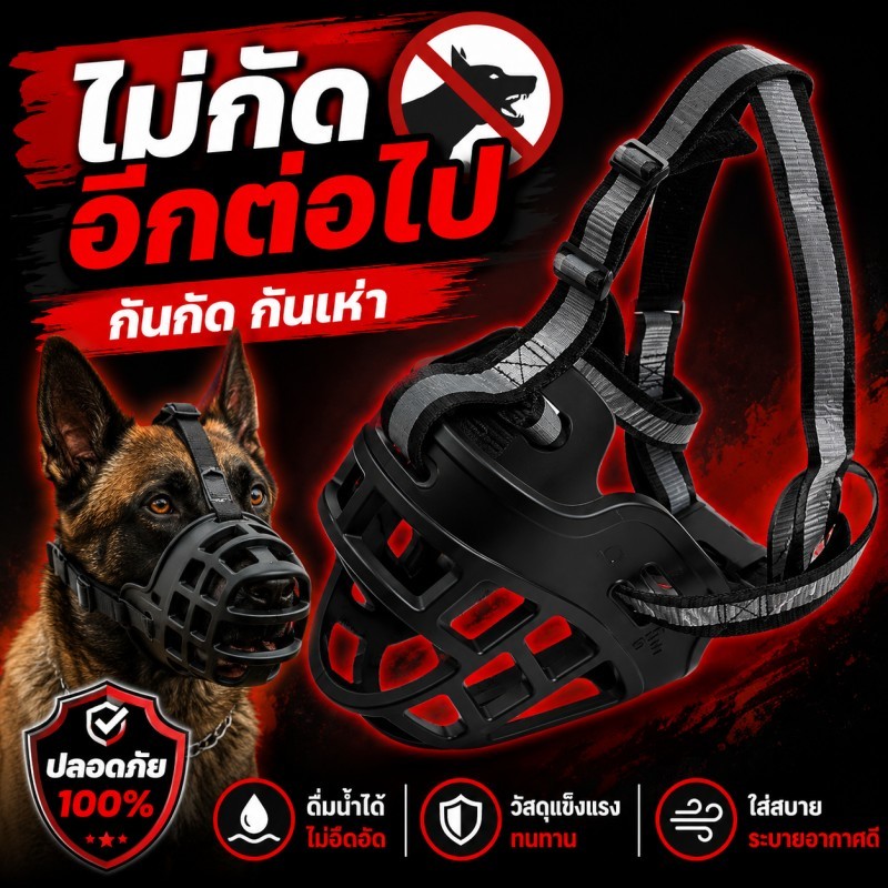ตะกร้อครอบปากสุนัข สำหรับสุนัขกลาง-ใหญ่ รุ่นแข็งแรง สายรัดแน่น ไม่หลุดง่าย กันกัด สะท้อนแสง