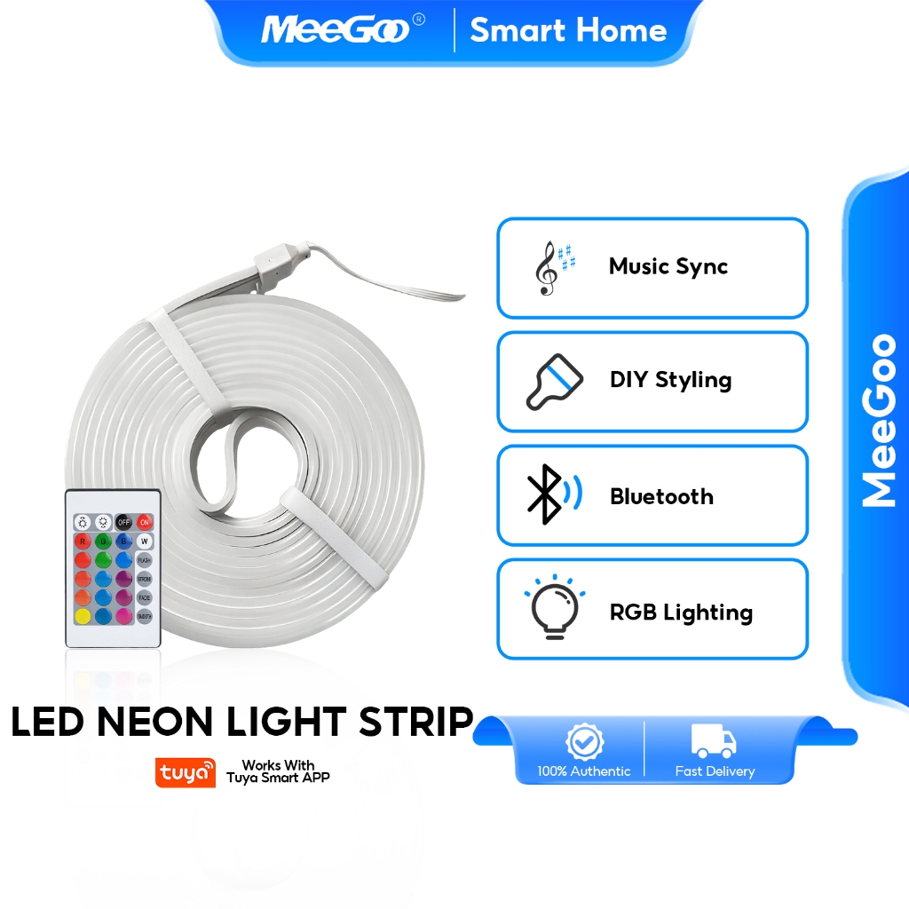 MeeGoo ไฟแถบไฟ  LED Neon Flex Light 24 V เปลี่ยนสีควบคุมการทำงานผ่าน แอปTuya RGB เล่นตามเพลงได้