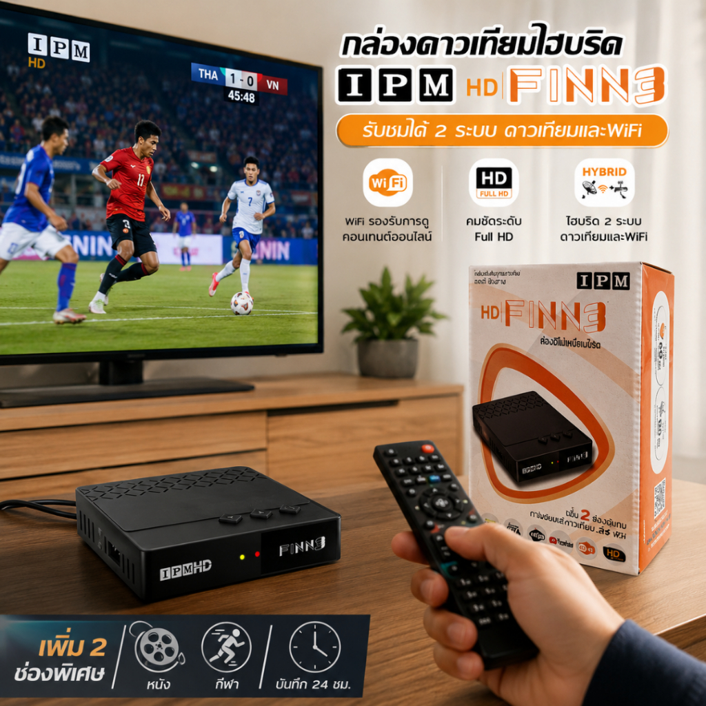กล่องHYBRID-IPM FINN3(รับชมได้ 2 ระบบ ทั้งระบบจานดาวเทียมและอินเตอร์เน็ต)
